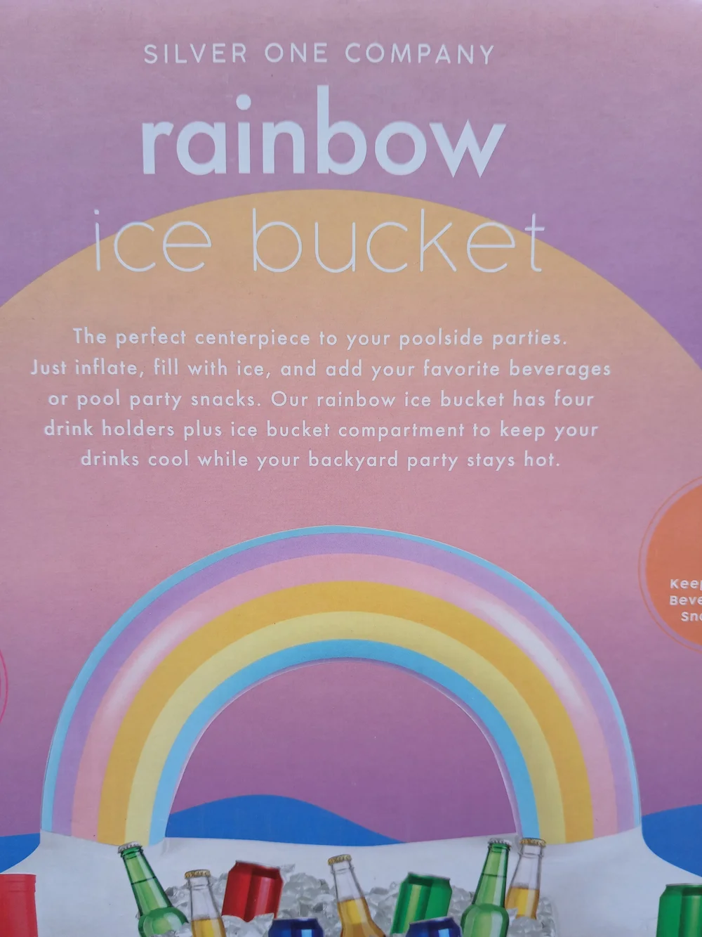 Rainbow Ice Bucket - Pastel Rainbow Inflatable Party Cooler Silver One Pool